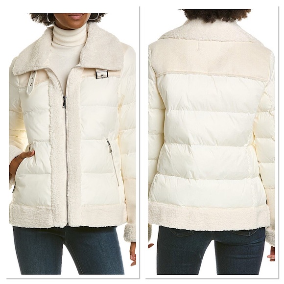 Tahari Jackets & Blazers - TAHARI Selena Faux Shearling Trim Mixed Media Puffer Jacket White S NWT